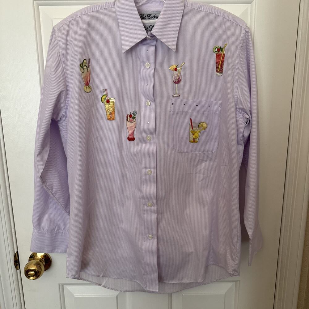 Get Lucky Women's Cocktails Small Button Shirt & Knit Shirt Purple Stripes